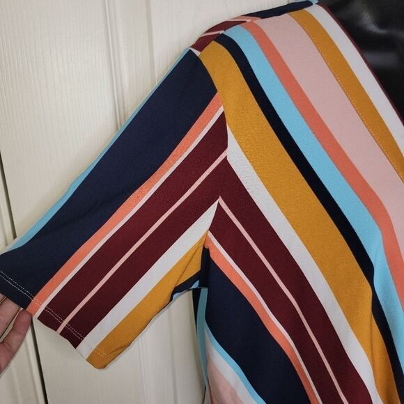 Halogen striped tie front faux wrap shirt top 1/1x - Picture 3 of 7